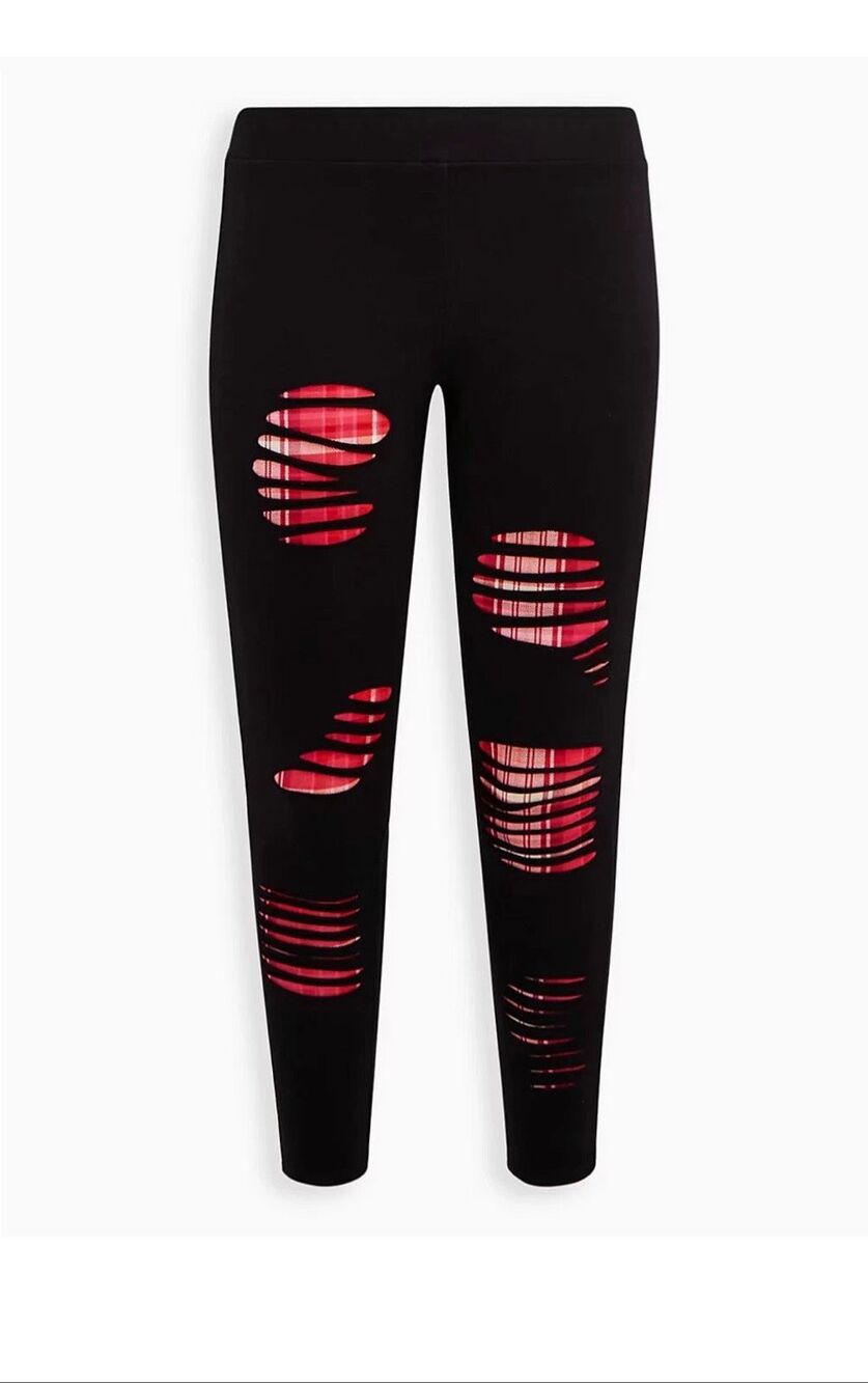 TORRID Plaid Backed Destruction Pull On Stretch Pants-00 {NWT}